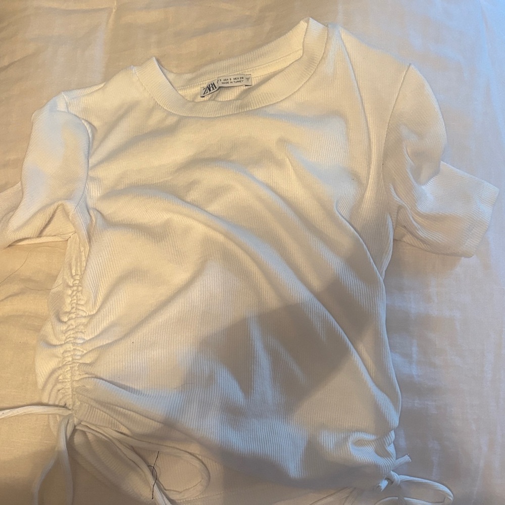 Zara White Ruched Tee.